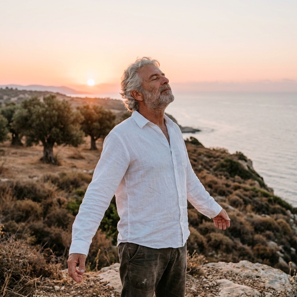 גבר בוגר נושם בחוץ